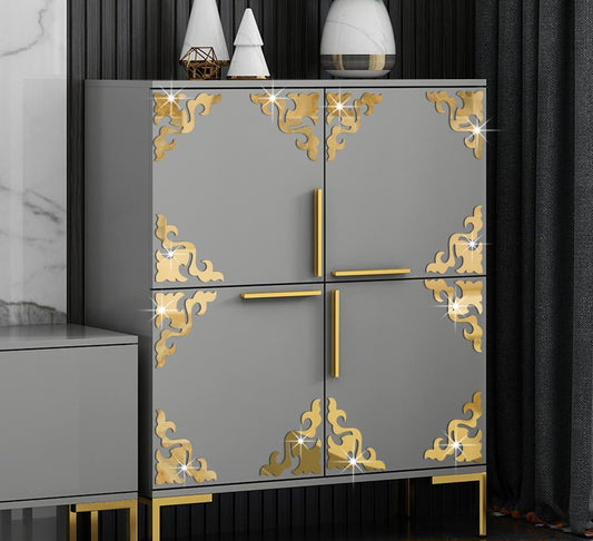 (Pack of 04 Pcs) Golden Acrylic Corner Border for Doors decor Home Decor Stickers Border Size 4 inch x 4 inch