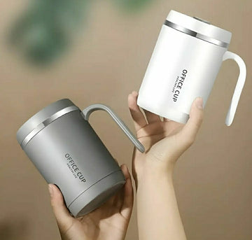 Stainless Steel Coffee Mug | Office Cup | Tea Cup | Insulated Coffee Mug with Handle | Premium Clear Cap Mug with Lid for Coffee,Tea &amp;Milk 500 ml (Random color)