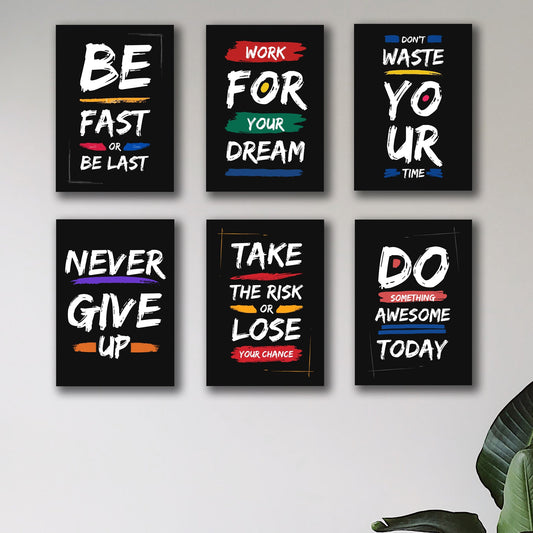 Pack of 6 Motivational sticky wooden frames for wall decore / sticky phototiles
